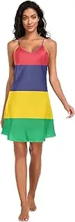 [RPLIFE] Mauritius Flag Slip Dress for Women, Adjustable Spaghetti Strap V Neck Sleep Lingerie for Women, S