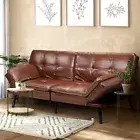 Sofa Bed Futon Recliner Lounge Couch Convertible Leather 3-Seater Brown Oikiture