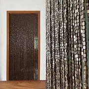 Natural Wood and Bamboo Beaded Door Curtains for Doorways Hippie, Hanging Room Divider Curtain Bamboo, Boho Rustic Handmade Beaded Curtain for Closets Doorway Hallway Window,Retro 70’/80’s Room Decor