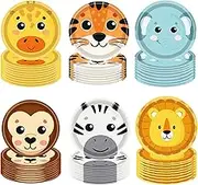 GOGUOGOFA 60Pcs Jungle Safari Paper Plates Zoo Animal Print Party Supplies 7" Animal Shaped Plates Safari Theme for Baby Shower Jungle Animal Theme Birthday Party Decorations
