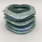 Vintage Mid-Century Abalone Mosaic Shell Bangle Blue Turquoise Wavy Bracelet