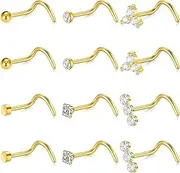 [Funseedrr] 12Pcs 18G 20G Nose Rings Stainless Steel Nose Stud Screw with Cubic Zirconia Nose Piercing Jewellery