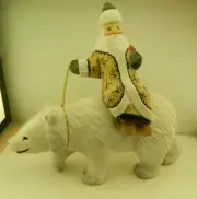 NEW RUSSIAN CARVED HANDPAINTED WOODEN SANTA RIDING POLAR BEAR