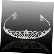 Silver Crystal Tiara Crown Headband Princess Elegant Crown with combs for
