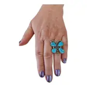 Blue Ridge Turquoise Butterfly Statement Ring - 925 Sterling Silver, Adjustable