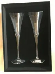 HOYA 24% LEAD CRYSTAL ~ "DESIRE" CLEAR CHAMPAGNE FLUTE PAIR ~ JAPAN ~ With BOX