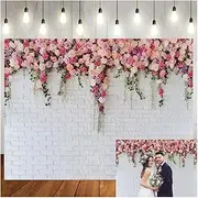 LTLYH 8x6ft Vinyl White Brick Wall Flowers Backdrop Mother's Day Wedding Bridal Baby Shower Birthday Party Decor Banner Background Photo Prop 134