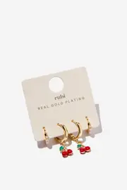[Rubi] Rubi - 2Pk Mid Earring - Gold plated cherry pearl OS GOLD PLATED CHERRY PEARL
