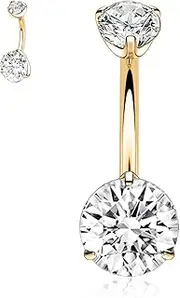 GAGABODY G23 Titanium 14G Belly Button Rings Navel Rings Belly Rings 3/8 inch 10mm Belly Piercing Prong Set Belly Button Navel Piercing Ring Double Sparkle Navel Barbell