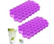 Premium Ice Cube Trays, Silicone Ice Cube Molds with Sealing Lid, 74-Ice Trays, Reusable, Safe Hexagonal Ice Cube Molds - Purple