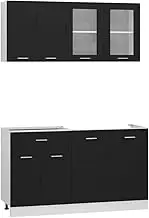 vidaXL Kitchen Cabinet Set 4 Piece Indoor Dining Room Storage Shelf Drawer Cupboard Hanging Sink Bottom Cabinet Home Organiser Black Engineered Wood
