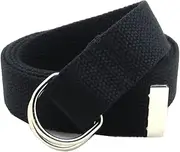 [BC Belts] Thin Web Belt Double D-Ring Buckle 1.25" Wide with Metal Tip Solid Color