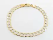14K Solid Gold Men's Cuban Curb Link Bracelet 8" In Yellow And White