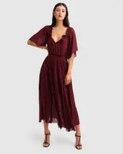 [Belle & Bloom] Amour Amour Ruffled Midi Dress - Burgundy