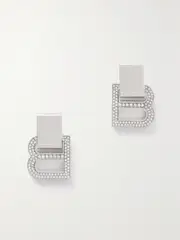 [Balenciaga] Balenciaga - Hourglass Crystal-embellished Silver-tone Earrings - One size One size Silver