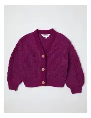 [Milkshake] Cable Knit Lurex Cardigan in Berry