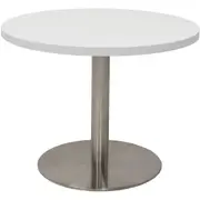 Rapidline Round Coffee Table D600 x H425mm Natural White Top Stainless Steel Disc Base