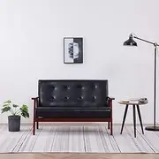 Retro Sofa Black, Comfy Faux Leather Couch for Small Room, Living, Lounge - 2 Seater Sofas, Chairs Furniture