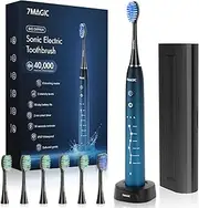 Electric Toothbrush, Sonic Toothbrush, Electric Toothbrush with 6 Modes, 3 Intensities, 40000VPM, IPX7, Toothbrush with 90 Days Battery Life and Timer, Blue