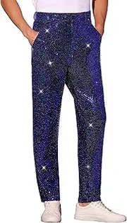 [Lars Amadeus] Sequins Pants for Men's Party Disco Shiny Sparkly Straight Leg Trousers