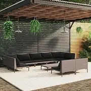 Patio Furniture Sets 10 Piece Garden Lounge Set with Cushions Poly Rattan Dark Grey
