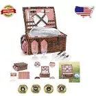 Traditional Willow Picnic Basket with Cooler & Sand-Proof Beach Mat - Gift Set