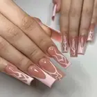 Black Edge DIY Press on Nails Ballerina Pink Wavy Long French Fake Nails