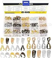 640Pcs 5 Styles Metal Pinch Clip Clasp Assortment Set, Snap on Dangle Bead Pendant Pinch Clip Bails Chain Connectors Snap Bail Hook for Necklace Jewelry Making