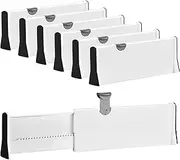 JONYJ Drawer Dividers Organizer 6 Pack, Adjustable Separators 4" High Expandable from 11-17" for Bedroom, Bathroom, Closet, Clothing, Office, Strong Secure Hold, Foam Ends, Locks in Place