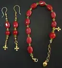 RUBY PERIDOT VERMEIL BRACELET ROSARY & ASSORTED EARRINGS - UNIQUE