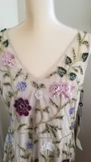 Adrianna papell embroidered sequin multicolor flower dress sz.14 MSRP $299