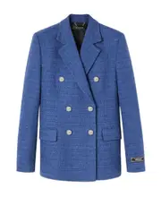Versace Metallic-Threading Double-Breasted Tailored Blazer IT40 Blue