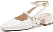 [Coutgo] Womens Chunky Low Heels Closed Square Toe Ankle Strap Pumps Vintage Wedding Party Dress Shoes