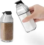 2 Pack Salt and Pepper Shakers Set - Glass Salt Shaker with Sealed Lid -Cute Spice Dispenser for Kitchen or Restaurant - Refillable Seasoning Holder for Black Pepper, Kosher and Sea Salts