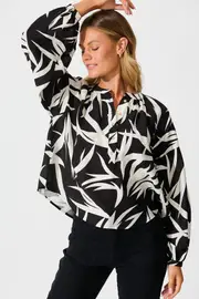 Kelsie Top Full Length Sleeve in Black Leaf Print S