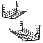 NoDrill 2 Pack 15.7" Under Desk Cable Management Tray, 2 Pcs Silver Round