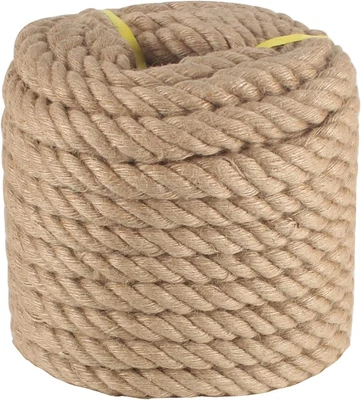 Jute Rope 1 in X 100 Ft Thick Twisted Manila Ropes Natural Hemp Rope for Swing B