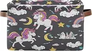 Cartoon Unicorns Moons Fabric Closet Storage Bins, Decorative Fabric Basket with Handle for Home