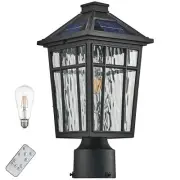 Solar Lamp Post Light Outdoor Waterproof Black Aluminum with Water Ripple Gla...