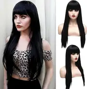 Long Straight Black Brunette Wigs for Women Women Synthetic Full Hair Natural Wig with Fringe for Cosplay Costume or Everyday Use