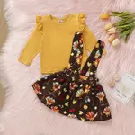 GIRLS SOLID COLOR TOP + THANKSGIVING PRINT TWO-PIECE SUSPEN