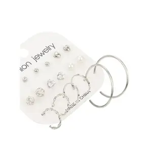 日韓創意簡約水鉆珍珠鋯石耳環套裝情侶學生個性氣質幾何混款耳釘