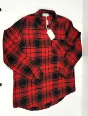 Pink Rose Women's Red/Black Button Up Long Sleeve Plaid Shirt ~ Size: Large