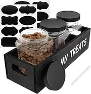 Dog Treat Container for Countertop, Airtight Dog Food Storage Container, Wooden Pet Food Storage Station with Lids, Pet Accessories for Kitchen Countertop