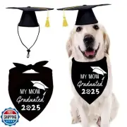 Graduation Dog Cap and Bandana Set My Mom Graduated 2025 Pet Scarfs Black Whi