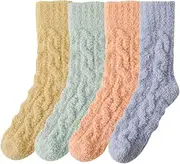 [BOKNI] Fuzzy Socks Fluffy Socks Winter Warm Soft Slipper Home Sleeping Cute Socks for Women 4 Pairs