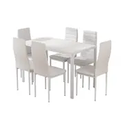 7 Piece Dining Set with Wooden Table Top - White