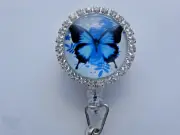 BUTTERFLY RHINESTONE CABOCHON RETRACTABLE BADGE REEL ID BADGE HOLDER