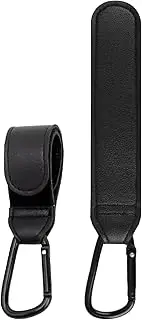 Baby Stroller Hooks Clips, Universal Suitable for Travel Pram and Buggy to Hang Baby Changing or Sleeping Bags & Mummy Handbags - High Load-Bearing Leather Material Hand-Sewn 2 Pcs Black