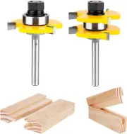 KOWOOD Tongue and Groove Set of 2 Pieces 1/4 Inch Shank Router Bit 3 Teeth Adjus